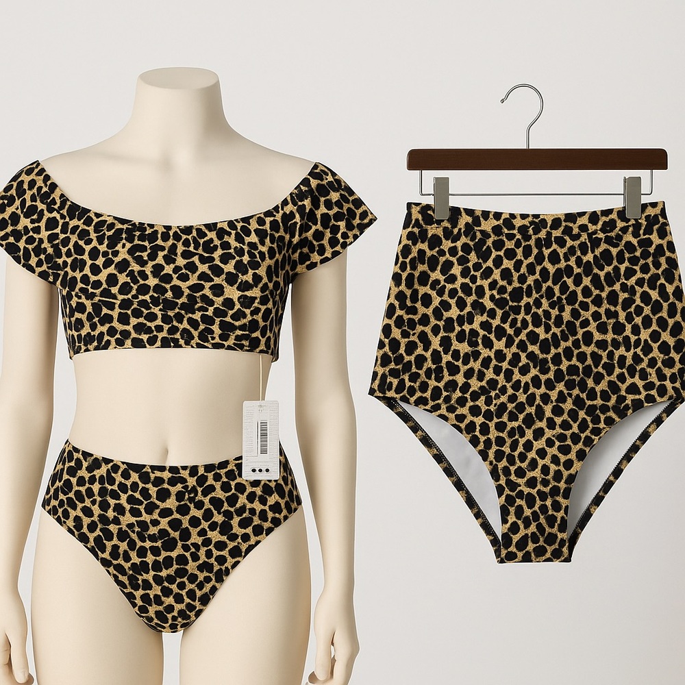 651 Plus Animal Ruffle Bardot Bikini